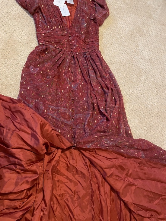 NWT AMUR Gemini Silk Chiffon Maxi Dress Antique Red Paisley Size 2 $898 - Picture 4 of 10